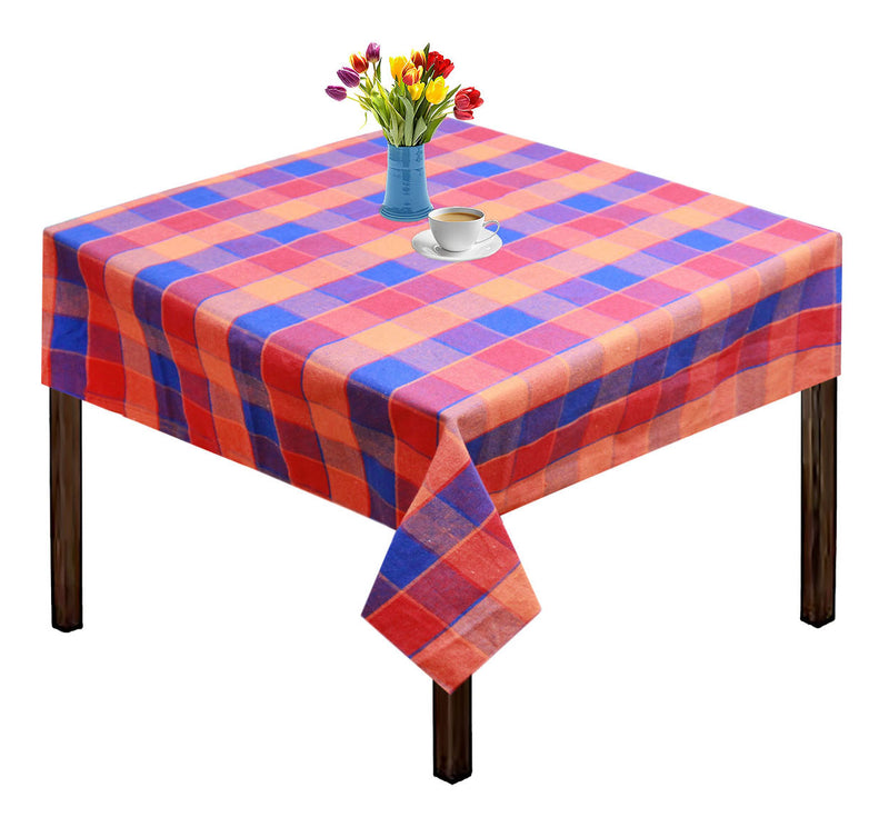 Oasis Home Collection Cotton Yarn Dyed Table Cloth - Orange, Maroon - Checkered Pattern