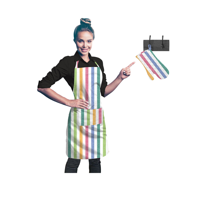 Oasis Home Collection Cotton Yarn Dyed  Apron & Glove  - Multi Stripe